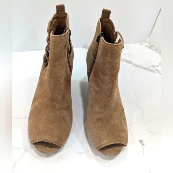 Michael Kors Brook Boots Womens Sz 7.5 Brown Sued leather Wedge Ankle peep toe - Picture 4 of 11